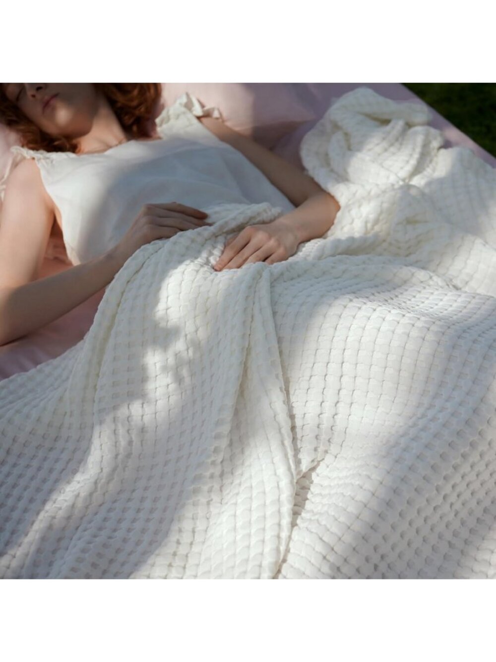 Cooling Waffle Blanket for Hot Sleepers, Soft Ivory King Size 104" x 90